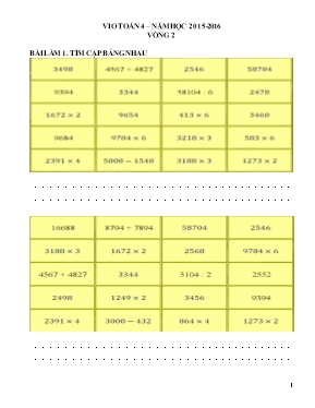 Đề thi violympic môn Toán Lớp 4 - Vòng 2 - Năm học 2015-2016